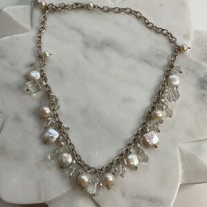 Silver White Pearl Crystal Necklace